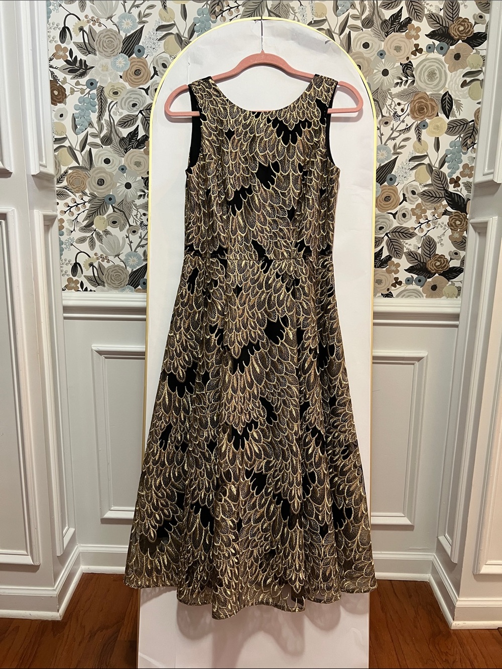 WHBM angel wing Elegant Black and Gold A-Line Dress